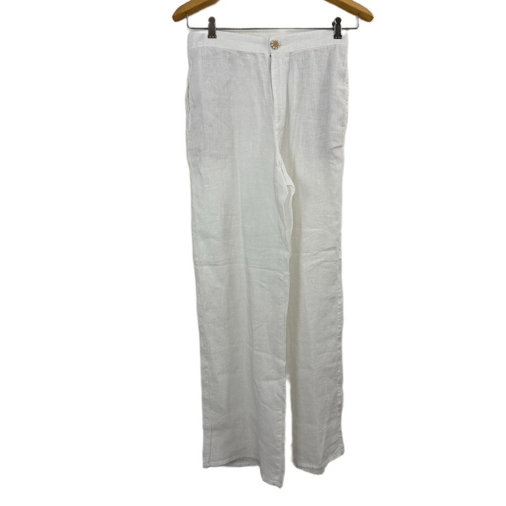 Calypso St Barth Linen Pants Small White Elastic Pockets Beach Resort Travel *